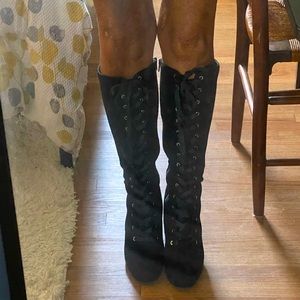 Black Satin Tie Boots